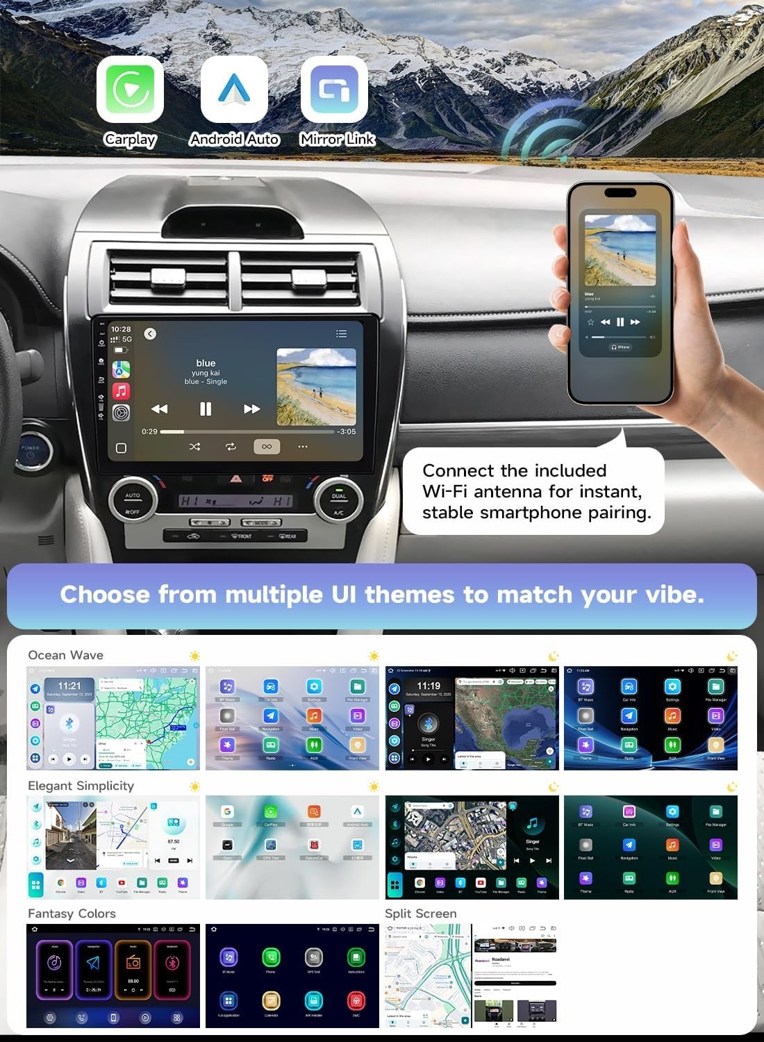 Roadanvi Android 14 10.2″ Car Stereo for Toyota Camry 2012-2014 Bluetooth 5.2