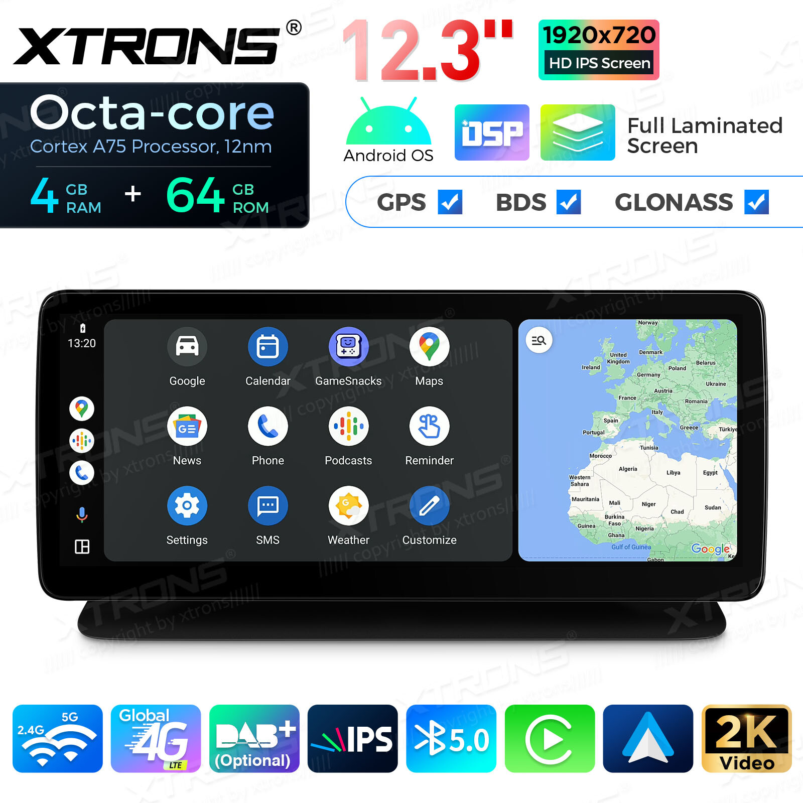 12.3″ Android 14 8-Core CarPlay Car Stereo GPS 64GB For Benz GLS-Class W218 C218