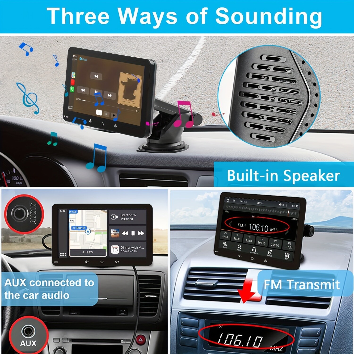7″ screen car player MP5 portable smart supports Android Auto, EQ, FM, AUX