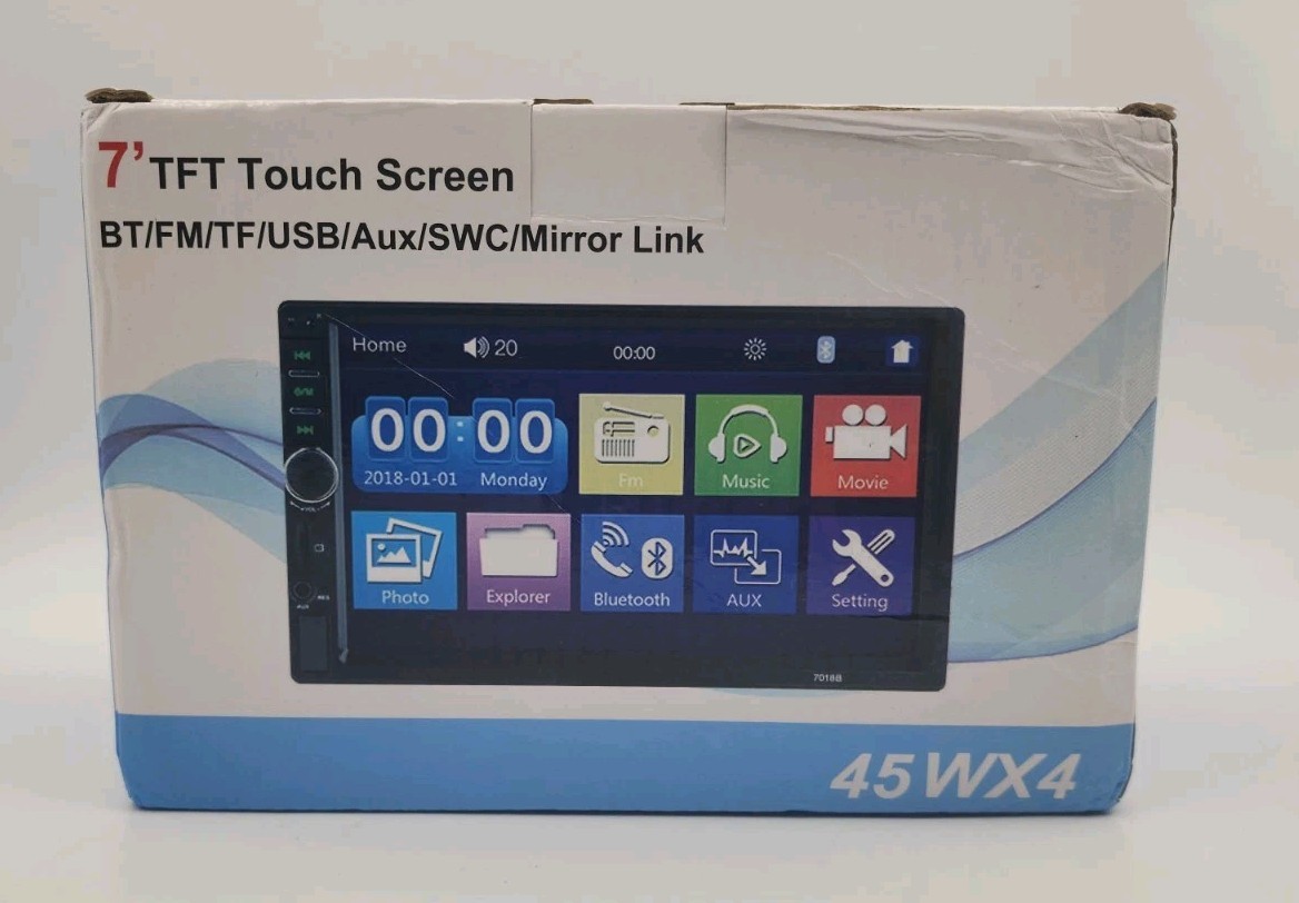 Double Din 7″ TFT 45WX4 Touch Screen Car Stereo With BR/FM/TF/USB/Aux/SWC/Mir…