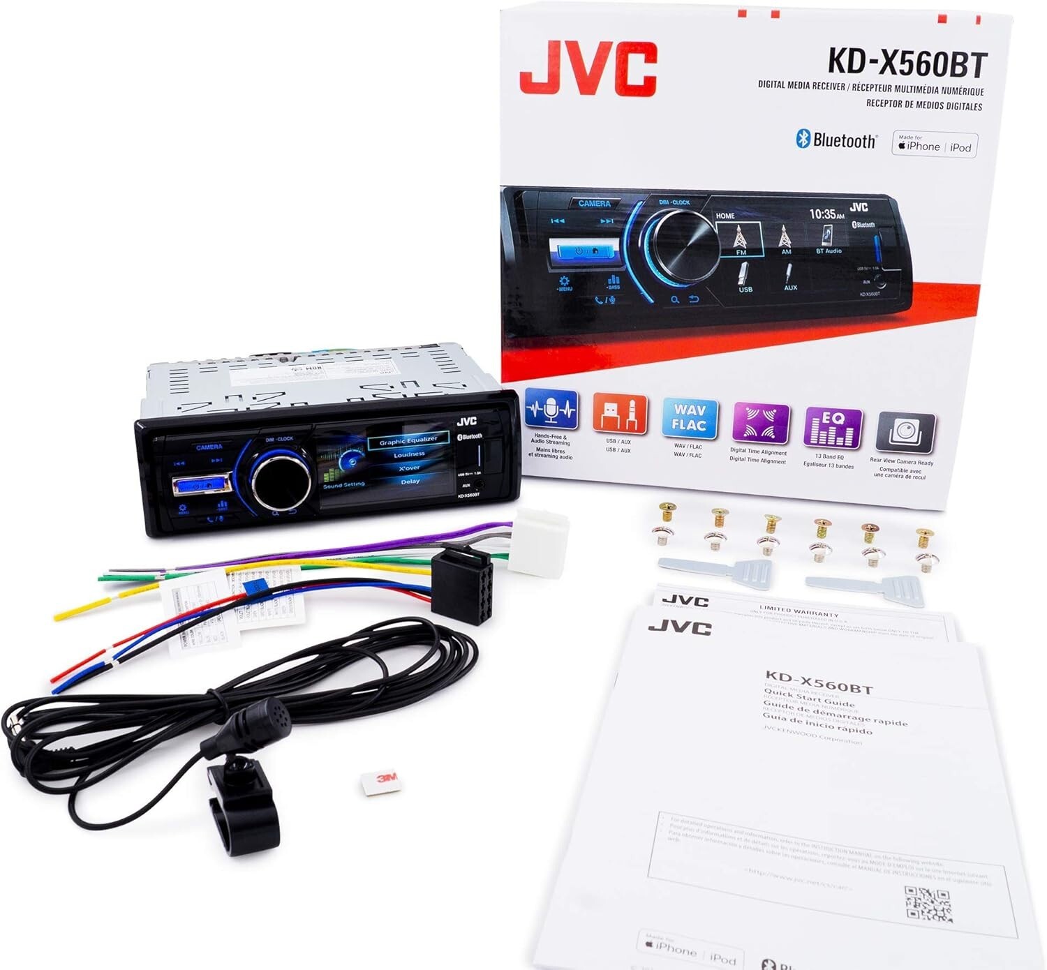JVC KD-X560BT Marine Boat UTV Digital Media Player Bluetooth Rear Camera Input