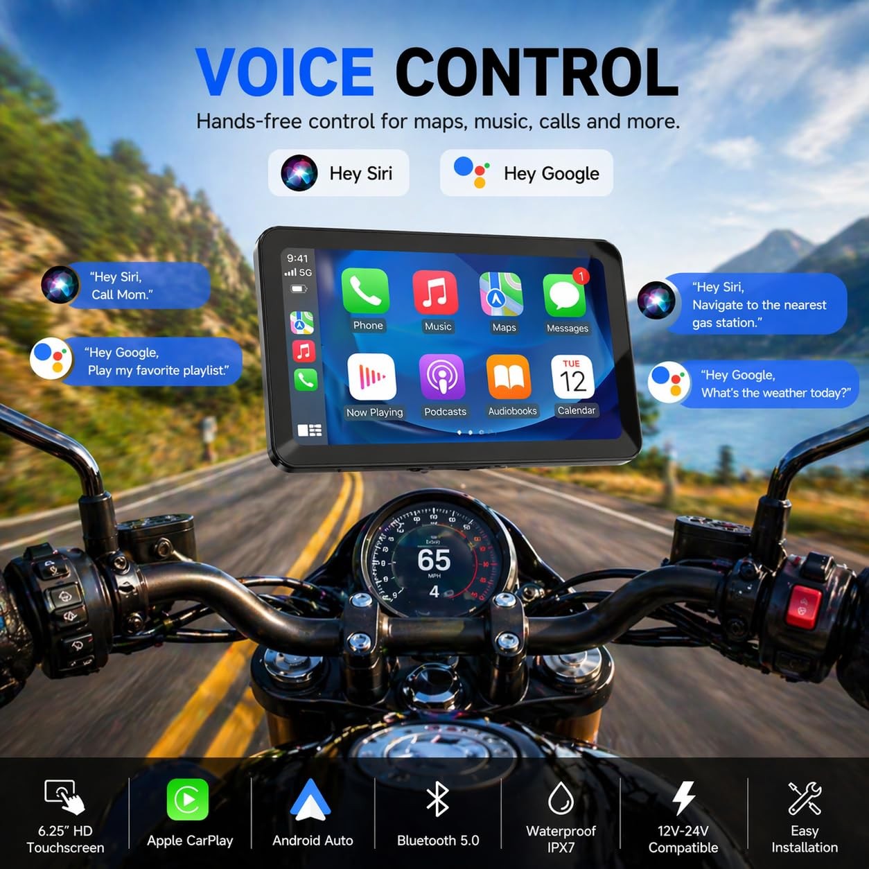 Motorcycle CarPlay Screen 6.25″, Wireless Apple CarPlay & Android Auto Displa…