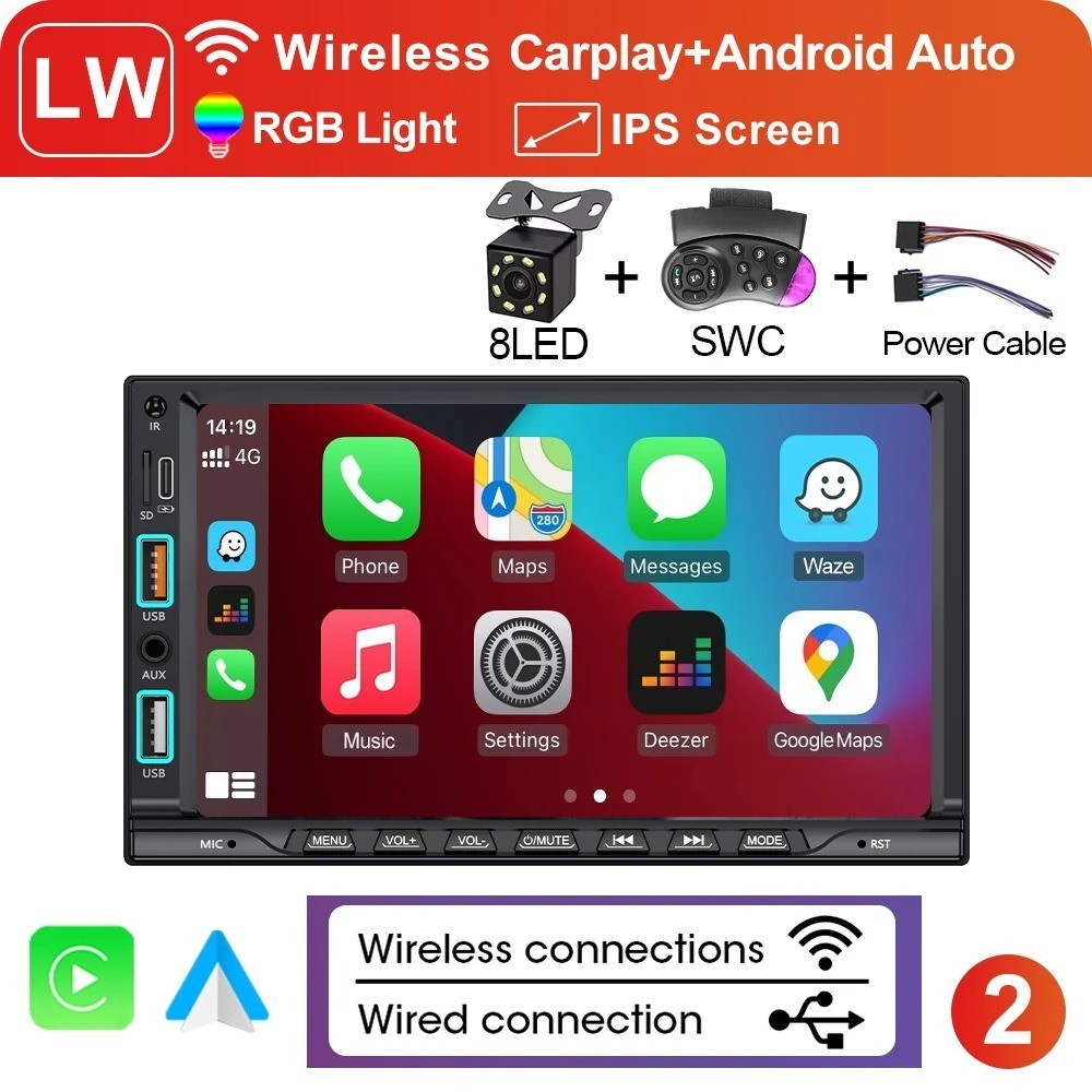 Single 1Din 7″ Touch Screen Stereo Bluetooth Radio Car Apple/Android Carplay GPS
