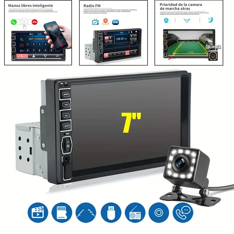 7 Inches Car Radio Stereo 1DIN Bluetooth FMB AUX Audio MP5 Player + Camera