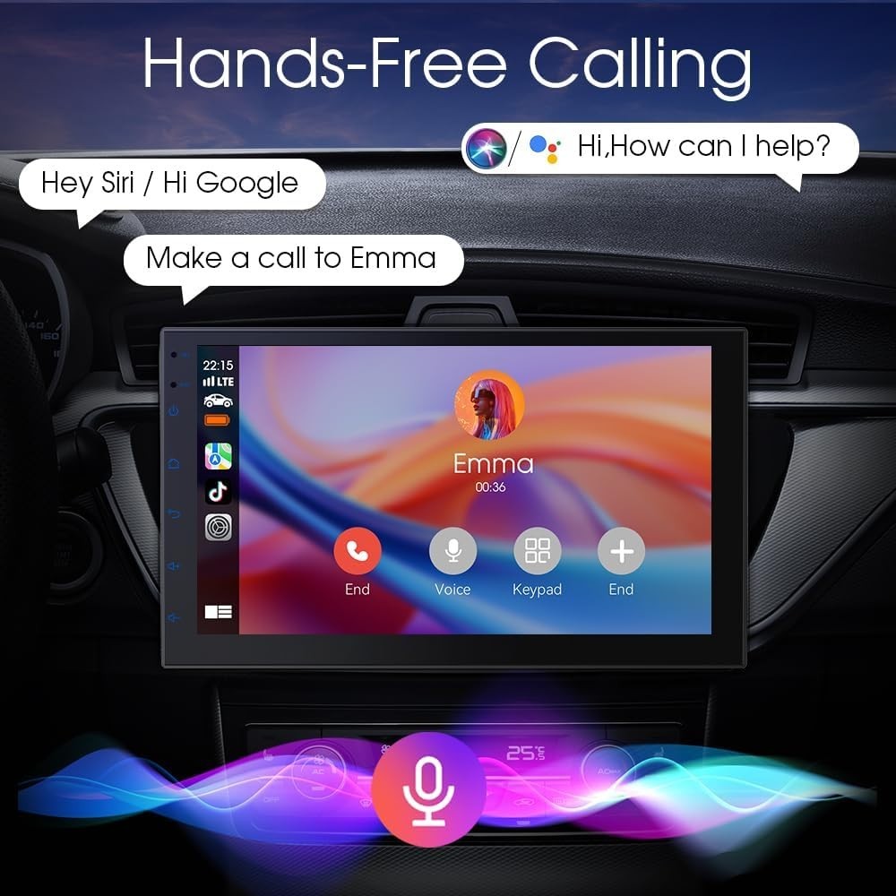 Haudio 7 inch Double Din Car Stereo Black Voice Control with Wireless Carplay