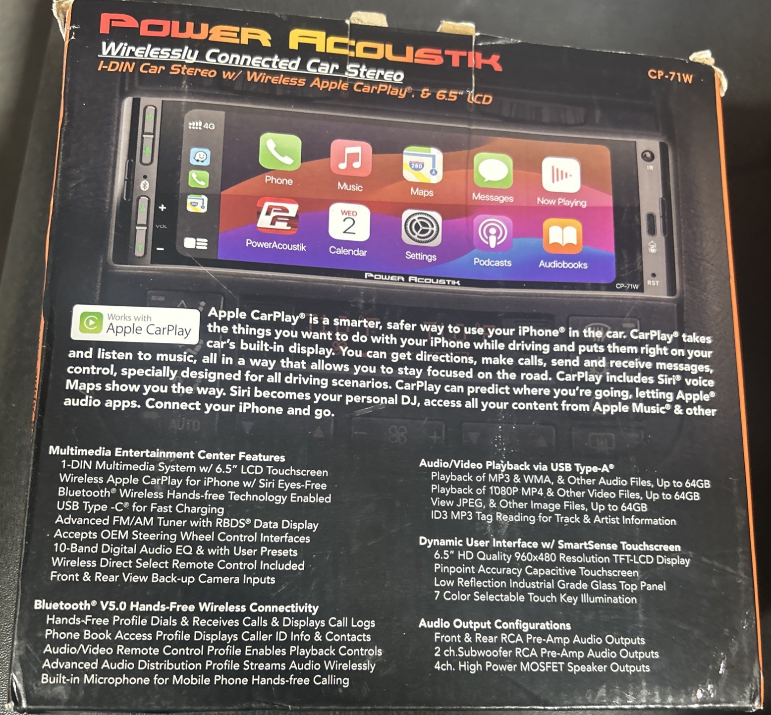 Power Acoustik CP-71W AUPDATED 1-DIN Stereo Apple CarPlay & Android Auto NEW