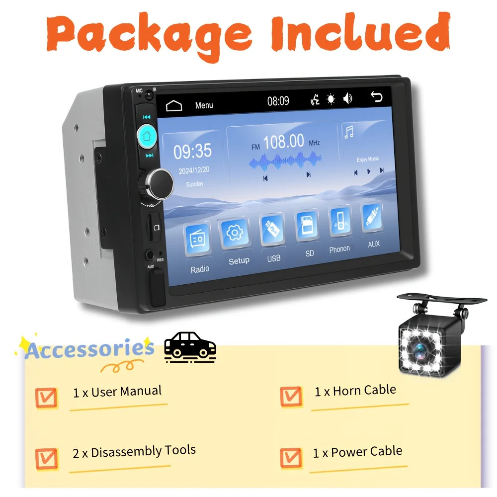 7″ 2DIN Car Radio Stereo CD DVD Player Bluetooth Touchscreen AUX USB MP5 + CAM