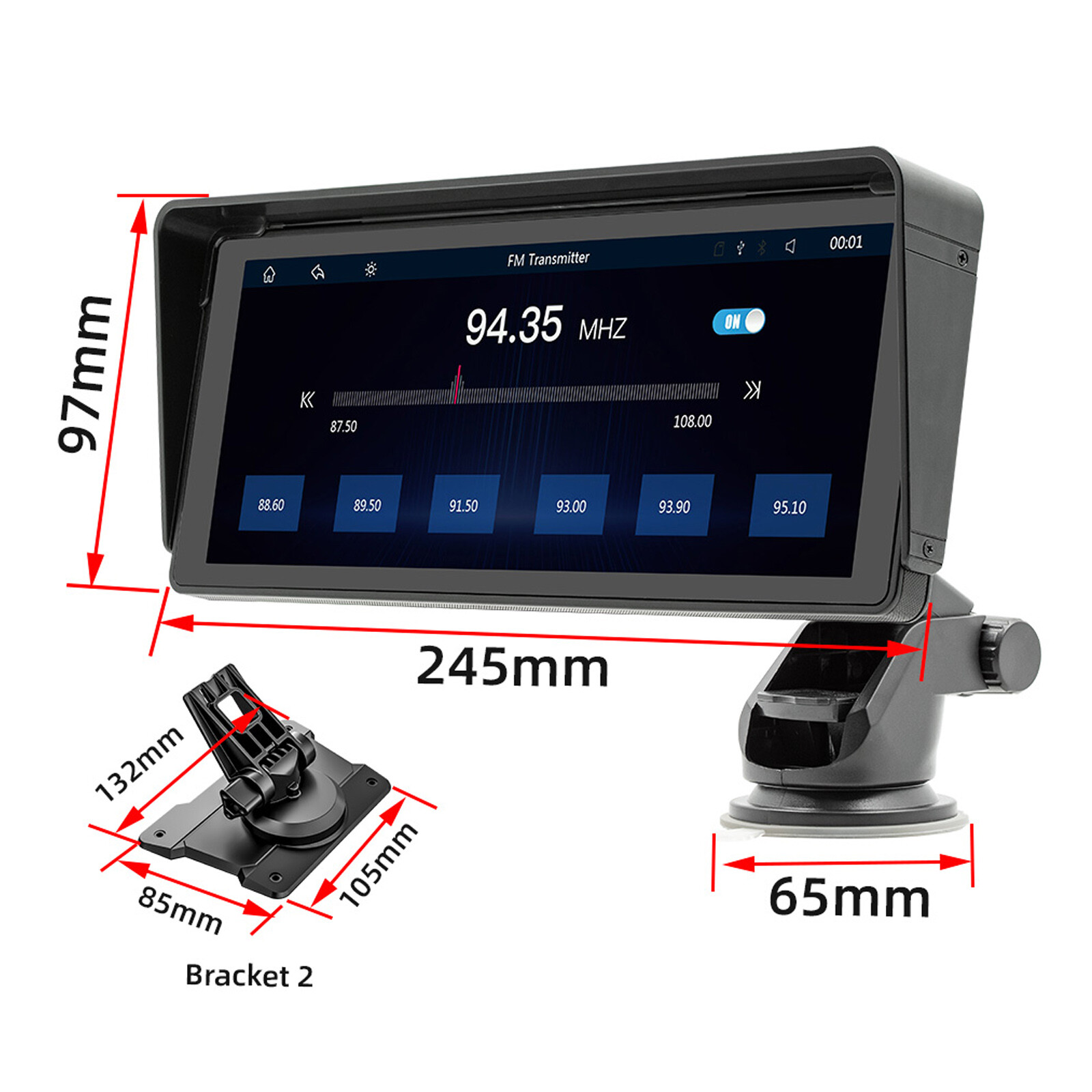 10.26″Car MP5 Player Bluetooth Car FM Transmitter Wireless Carplay 4LED Camera B
