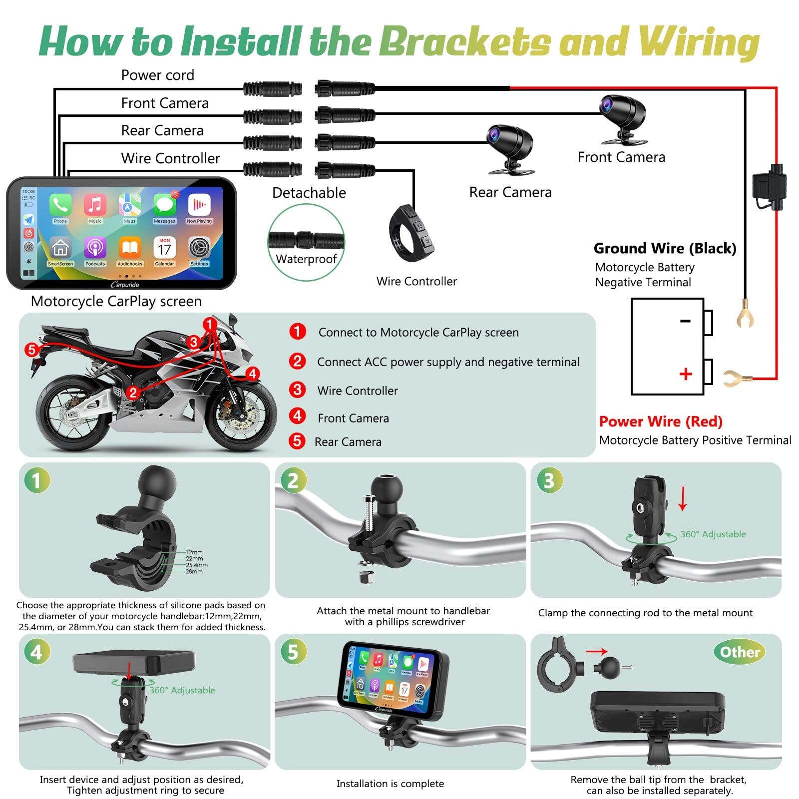 Carpuride W603D Motorcycle GPS Carplay Screen, Wireless carpuride 6.3 inch