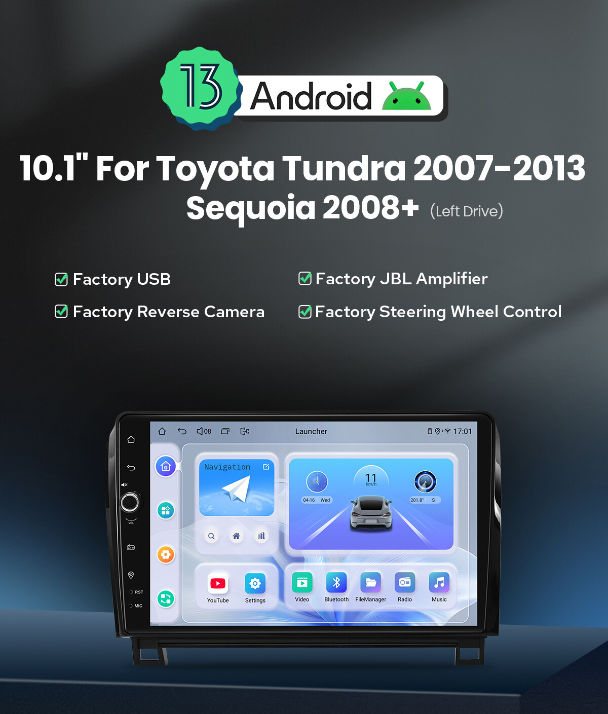 For 2007-2013 Toyota Tundra Sequoia 10.1″ Android 12 Radio With Volume Button