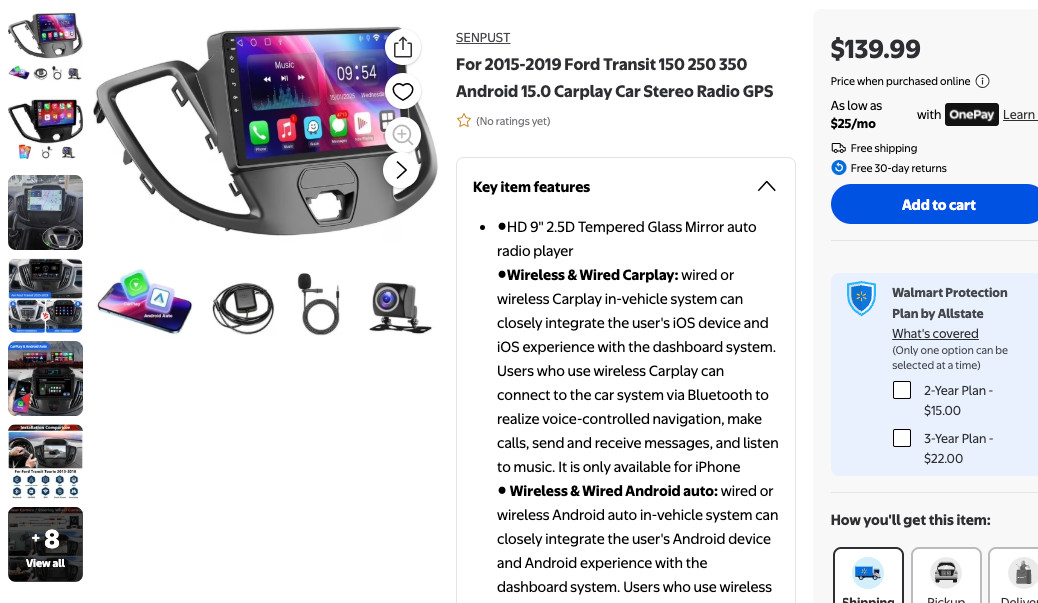 For 2015-2019 Ford Transit 150 250 350 Android 12.0 Carplay Car Stereo Radio GPS