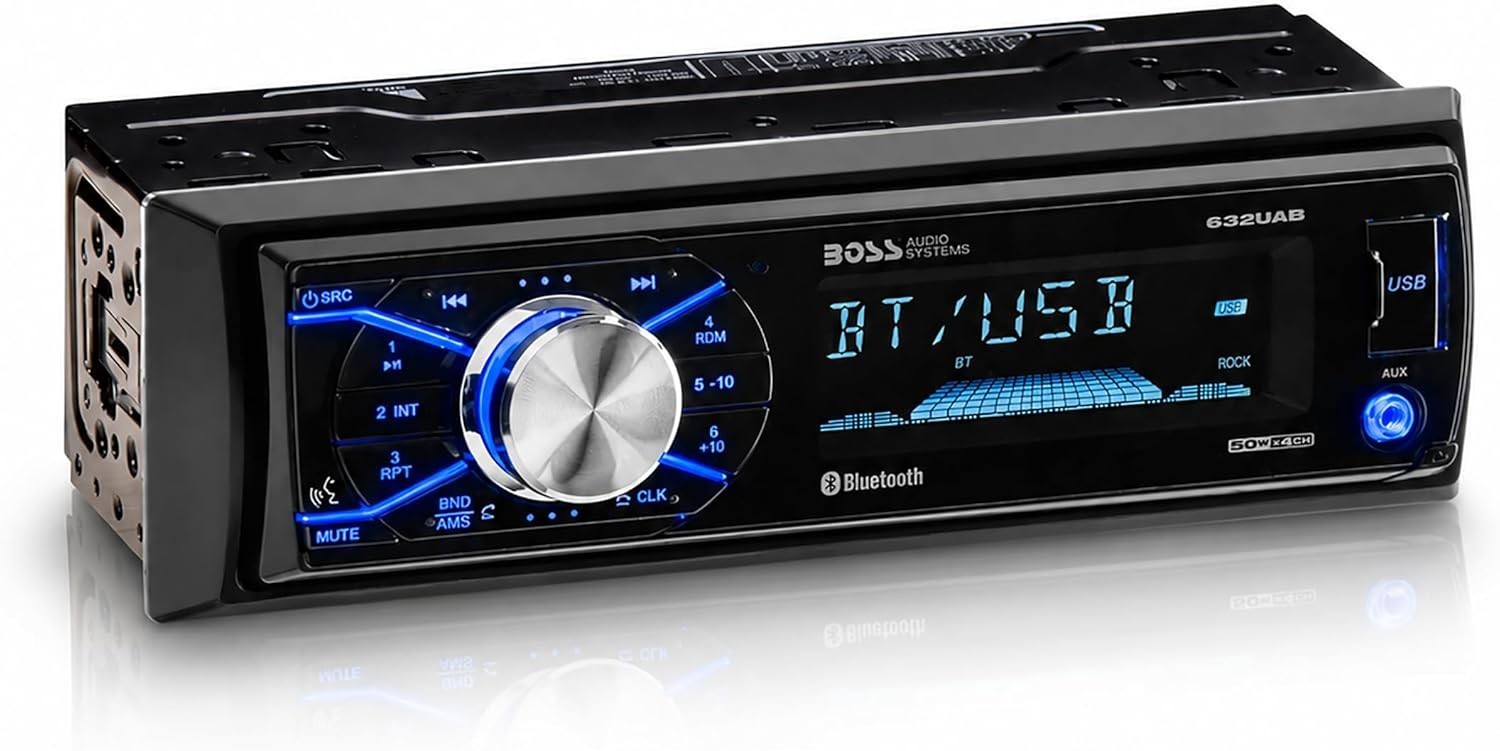 Car Stereo Single Din Bluetooth AM/FM Radio Receiver 632UAB USB Aux No CD Remote
