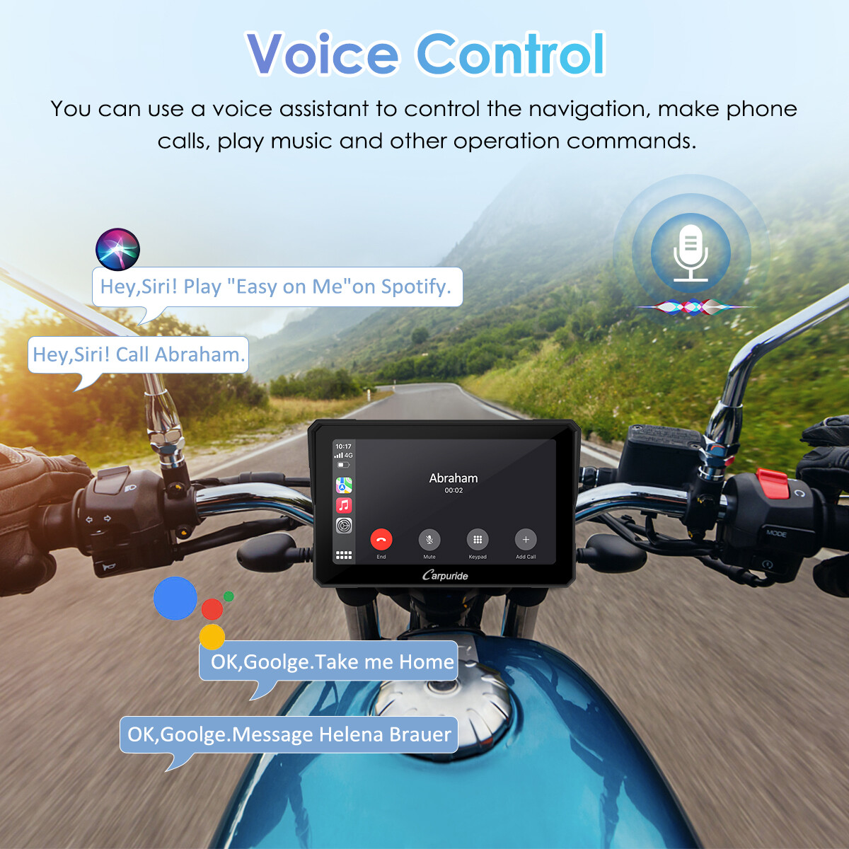 Carpuride 7Inch Motorcycle Stereo Bluetooth Wireless Apple CarPlay Android Auto