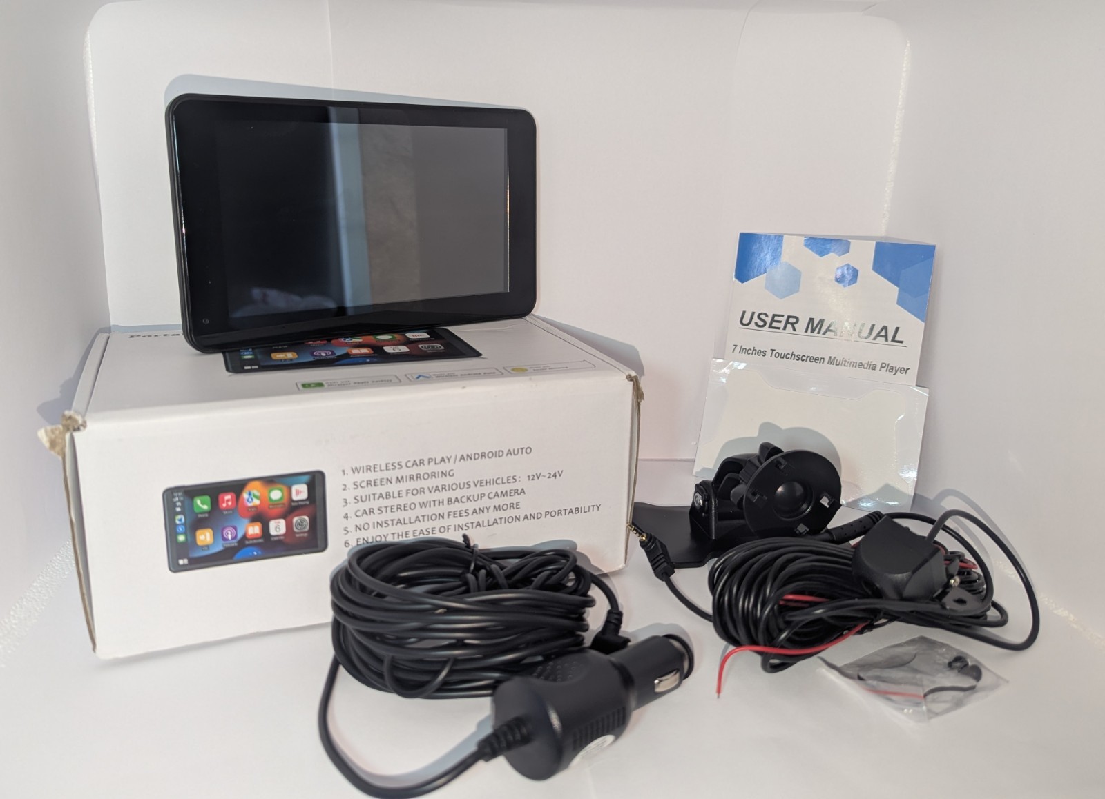 7 Inch Portable Wireless Car Stereo Touch Screen With Backup Camera – Open box