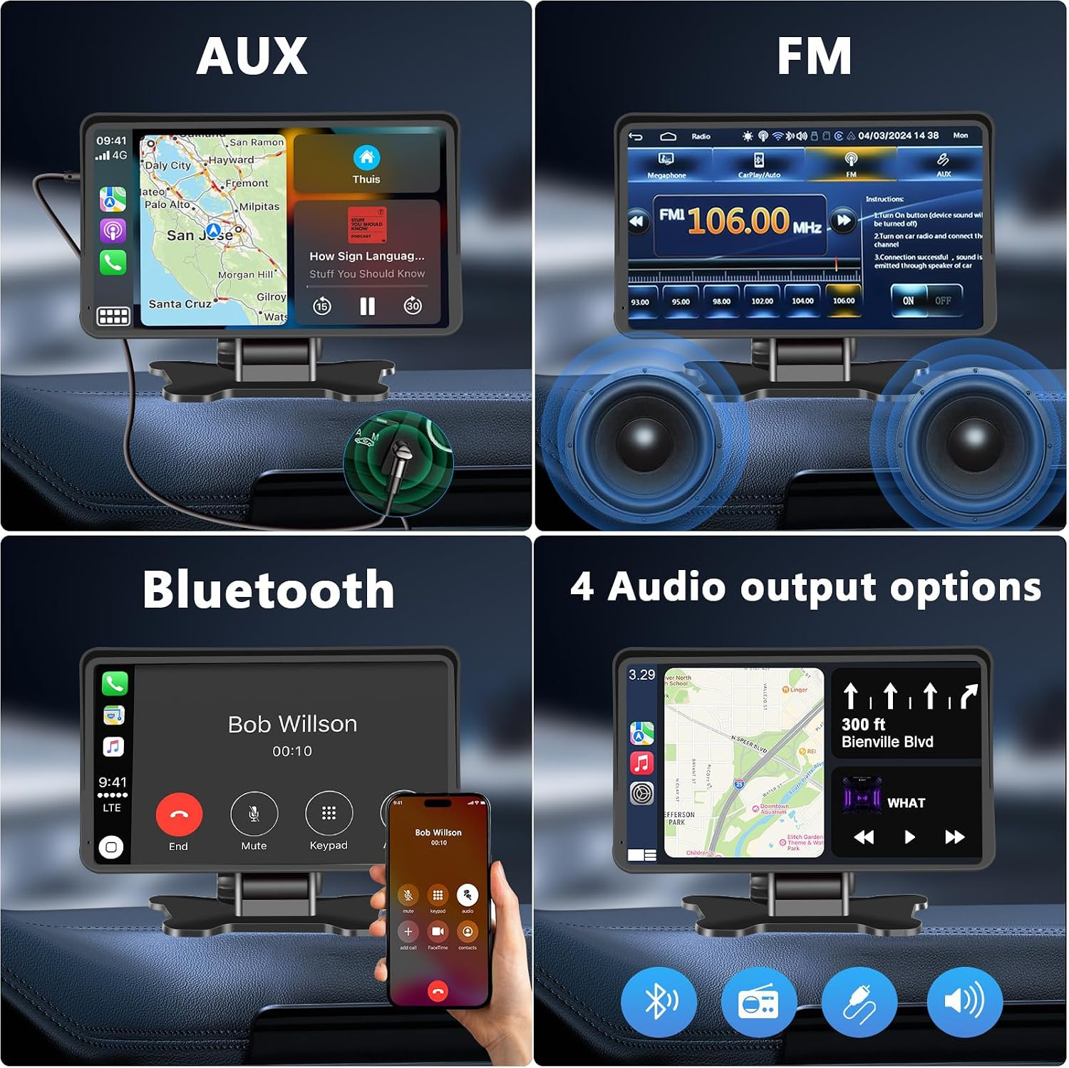 Apple Carplay Portable Car Stereo and Android Auto,Carplay Screen for Car Radio