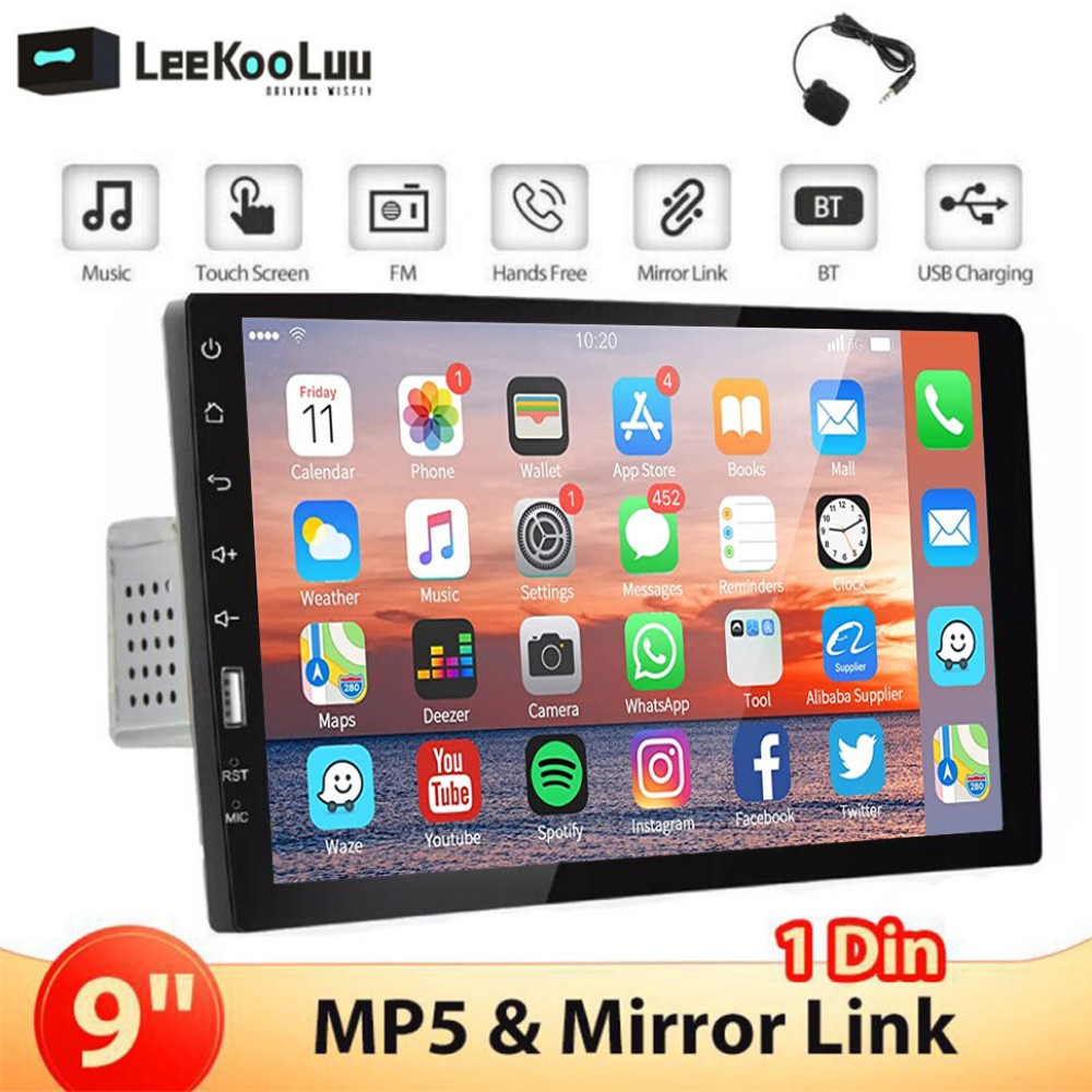 9” Single 1 Din Car Stereo Radio Touch Screen Mirror link Bluetooth FM