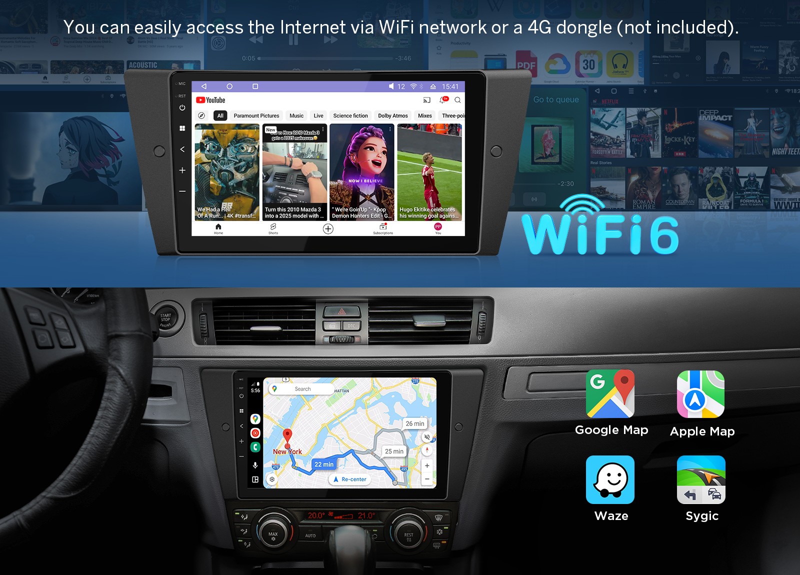 6+64GB Android Auto 14 9″ QLED Car Stereo Radio for BMW E90 Apple CarPlay CANBUS
