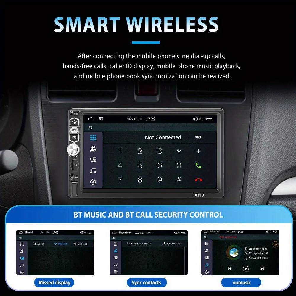 7” Car Stereo Radio B-T Hands Free Calling 2DIN MP5 Player Screen mirror link