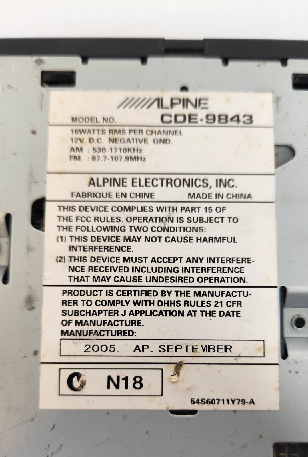 Vintage Alpine CD Detachable Face Plate Case 2000s CDE-9843