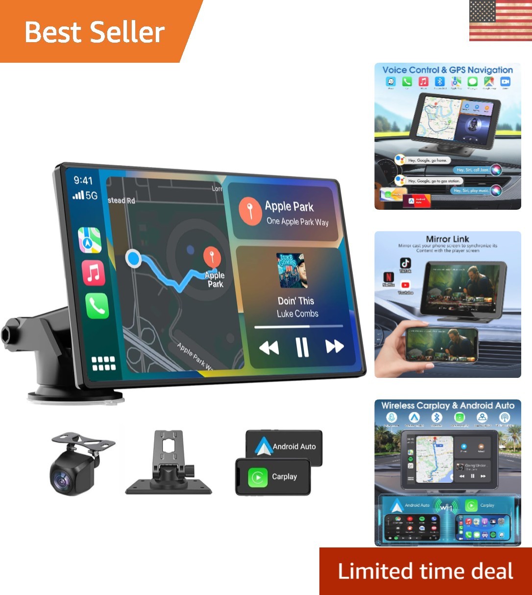 2026 7-Inch HD Carplay Screen – Bluetooth, GPS, Backup Camera & Voice Control