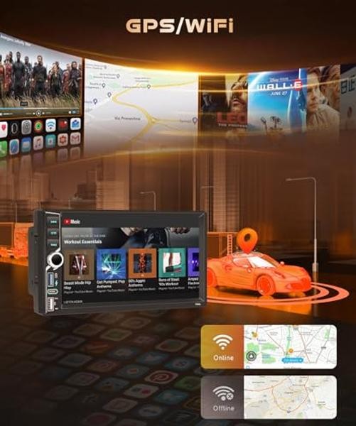 Android 4G+64G Double Din Car Stereo with Wireless 7 inch+Colorful Light