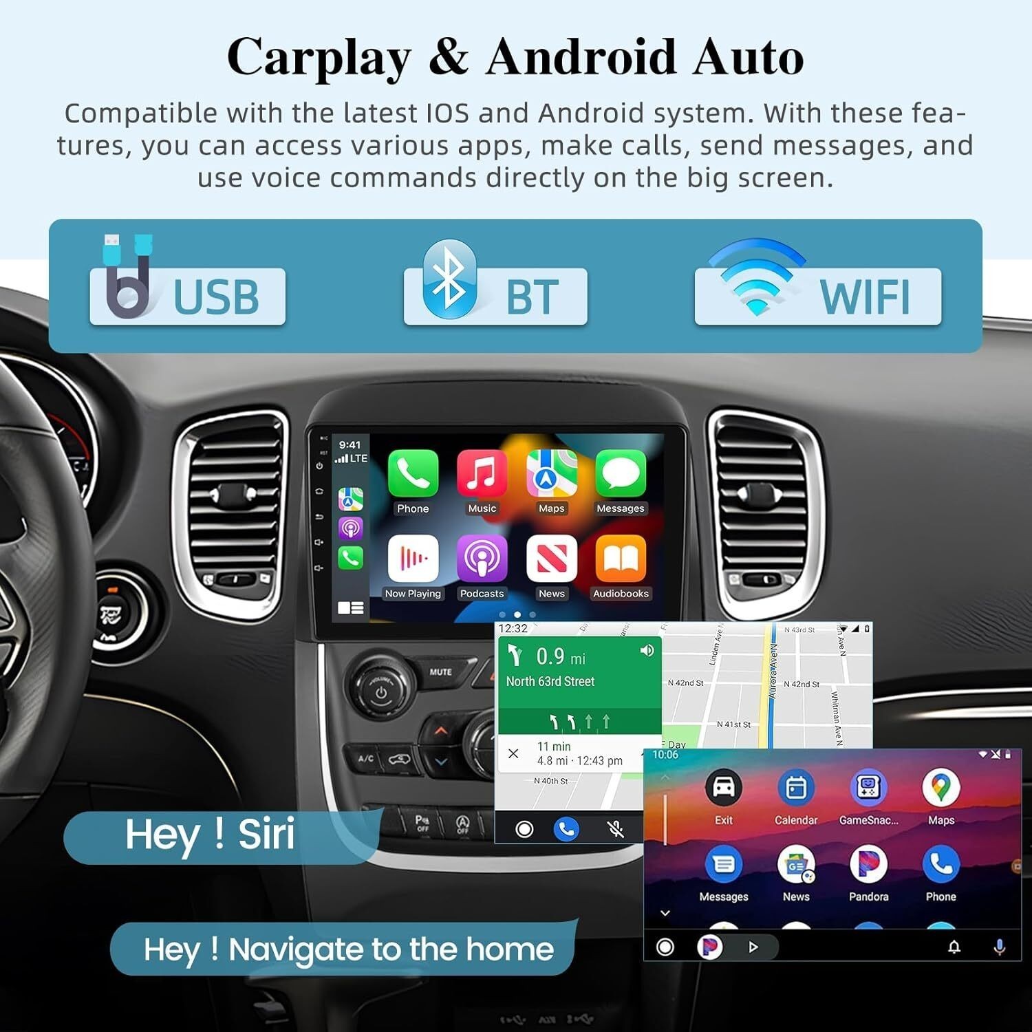 9″ 64GB Android13 Car Stereo Radio CarPlay GPS Navi For Dodge Durango 2014-2020
