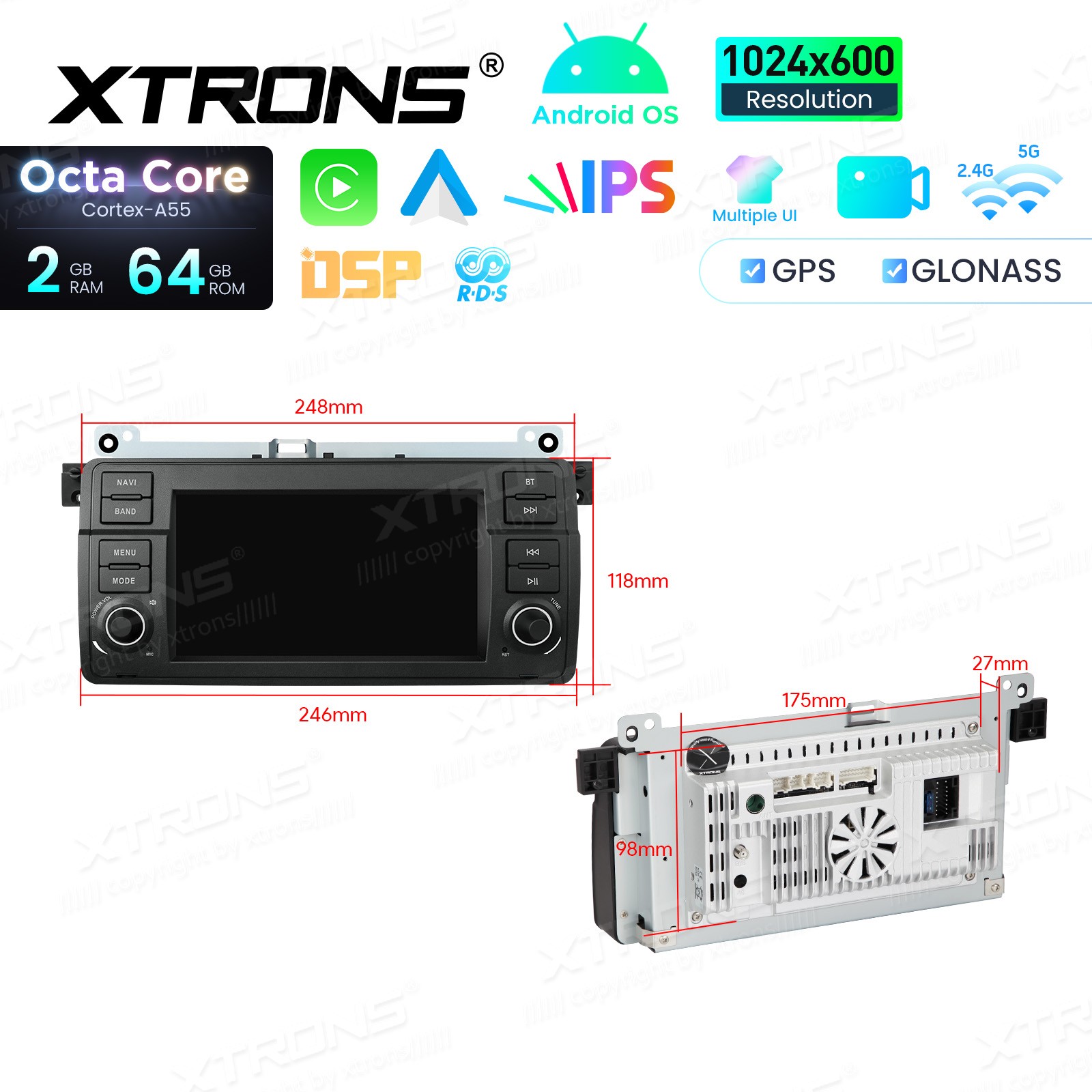 for BMW E46 325i 330i Android 14 Car Radio 7″ IPS Octa Core Wireless CarPlay 64G