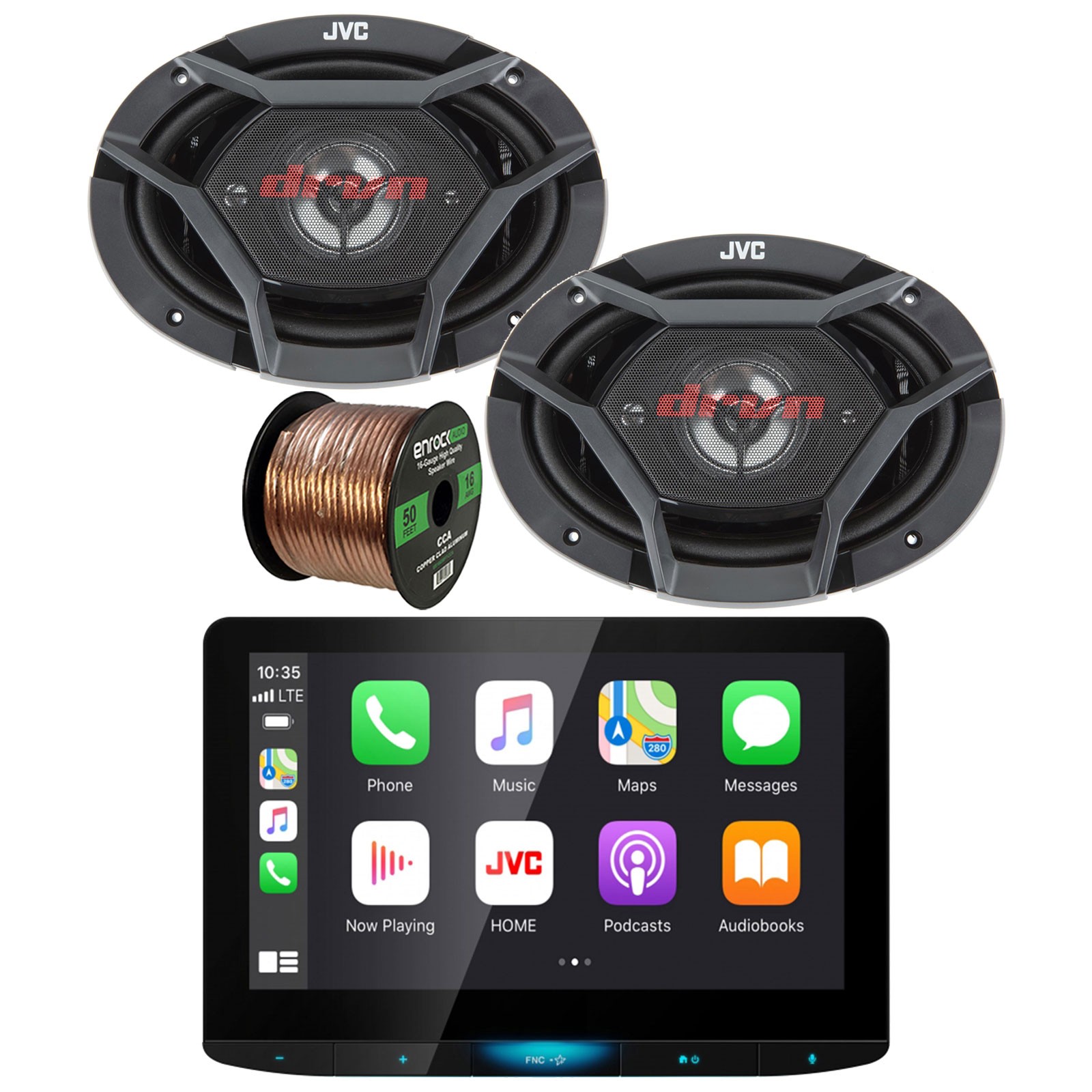 JVC KW-Z1000W Bluetooth USB Radio Car Receiver, 2x 6×9″ 550W Car Speakers, Wire