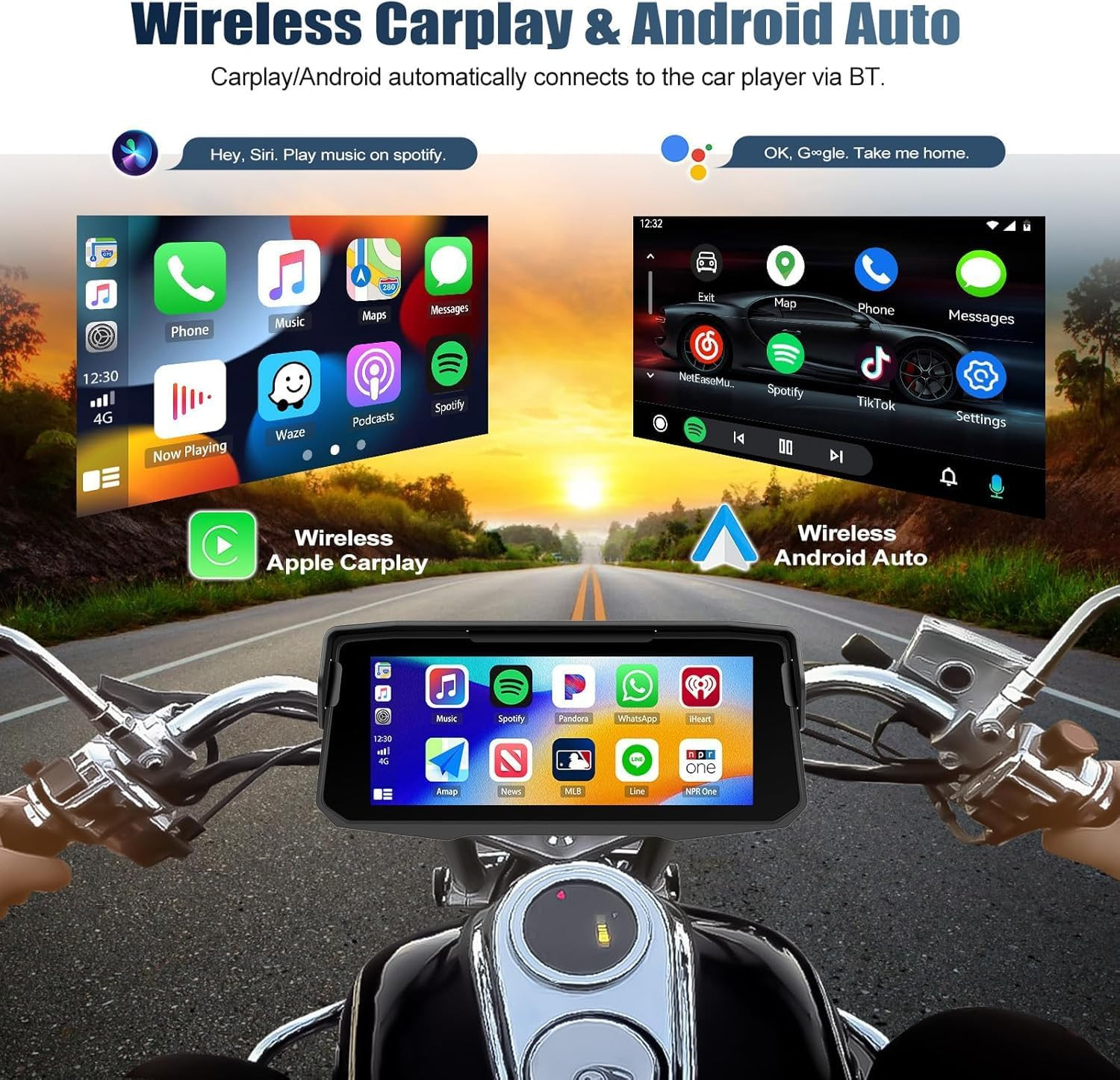 6.86 Inch Motorcycle Carplay Screen with Wireless Carplay & Android Auto, IP68 W
