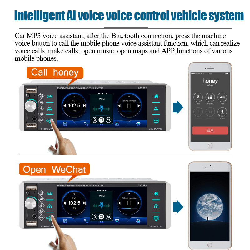 Single 1 Din 5.1″ Smart Voice Bluetooth Touch Screen Car Stereo Radio FM/RDS/MP5