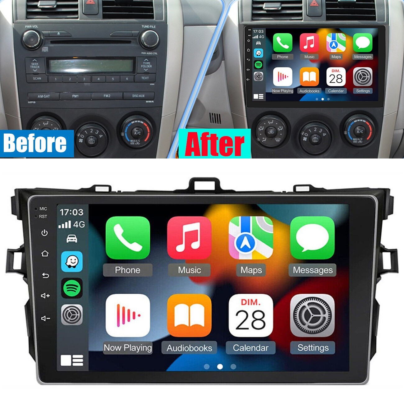 Radio For 2009-2013 Toyota Corolla Carplay FM RDS Backup Cam Stereo Head Unit