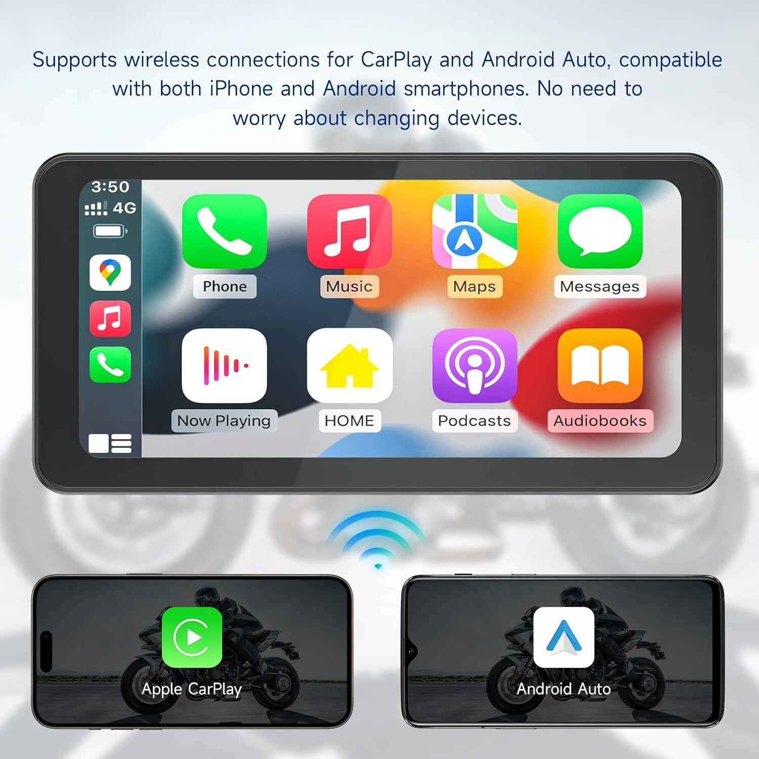 6.3″ Touch Screen Motorcycle Apple CarPlay Android Auto GPS Navi BT Waterproof