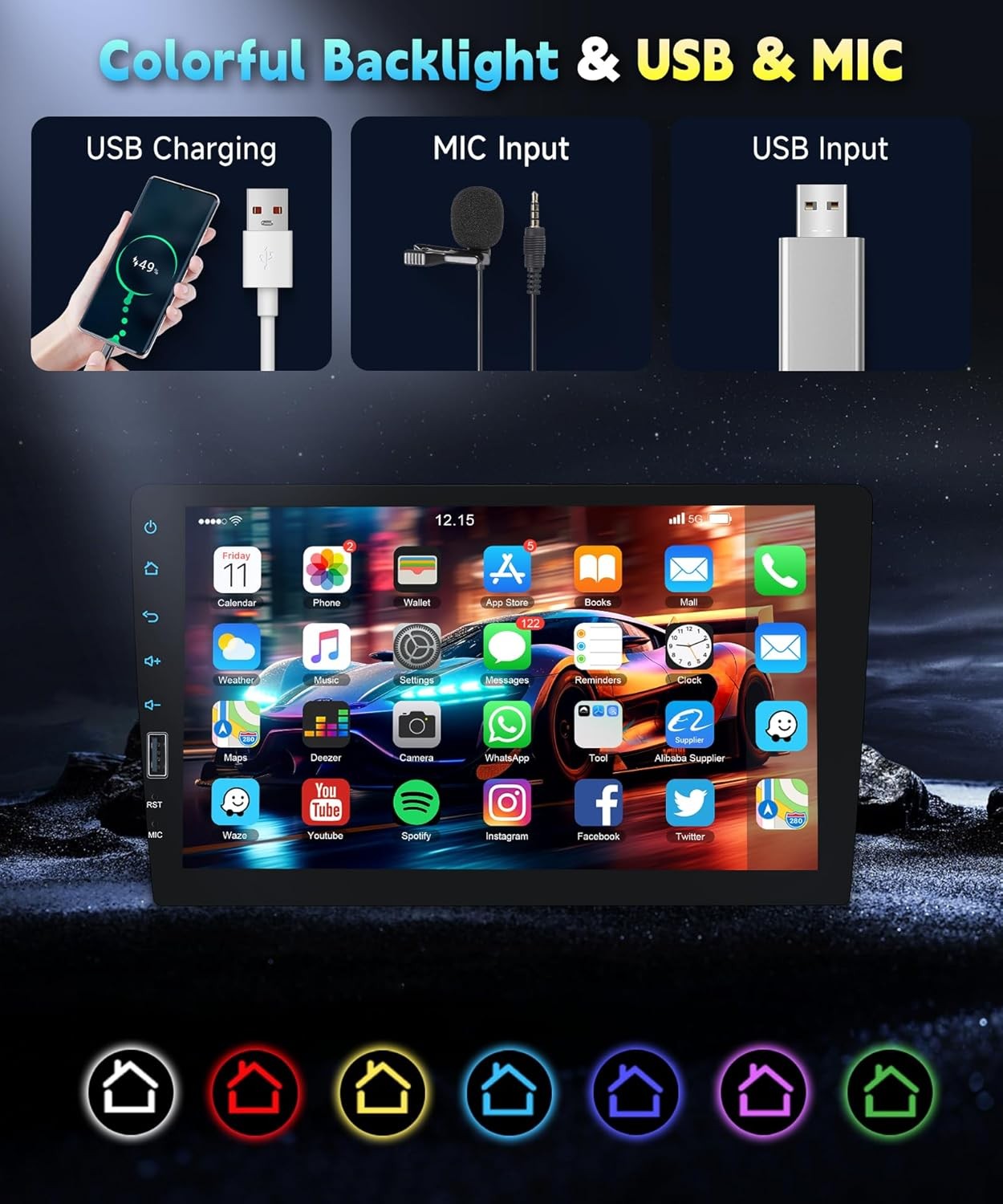 9 Inch Single Din Car Radio Stereo, Wireless CarPlay Android Auto, 1 Din HD Touc