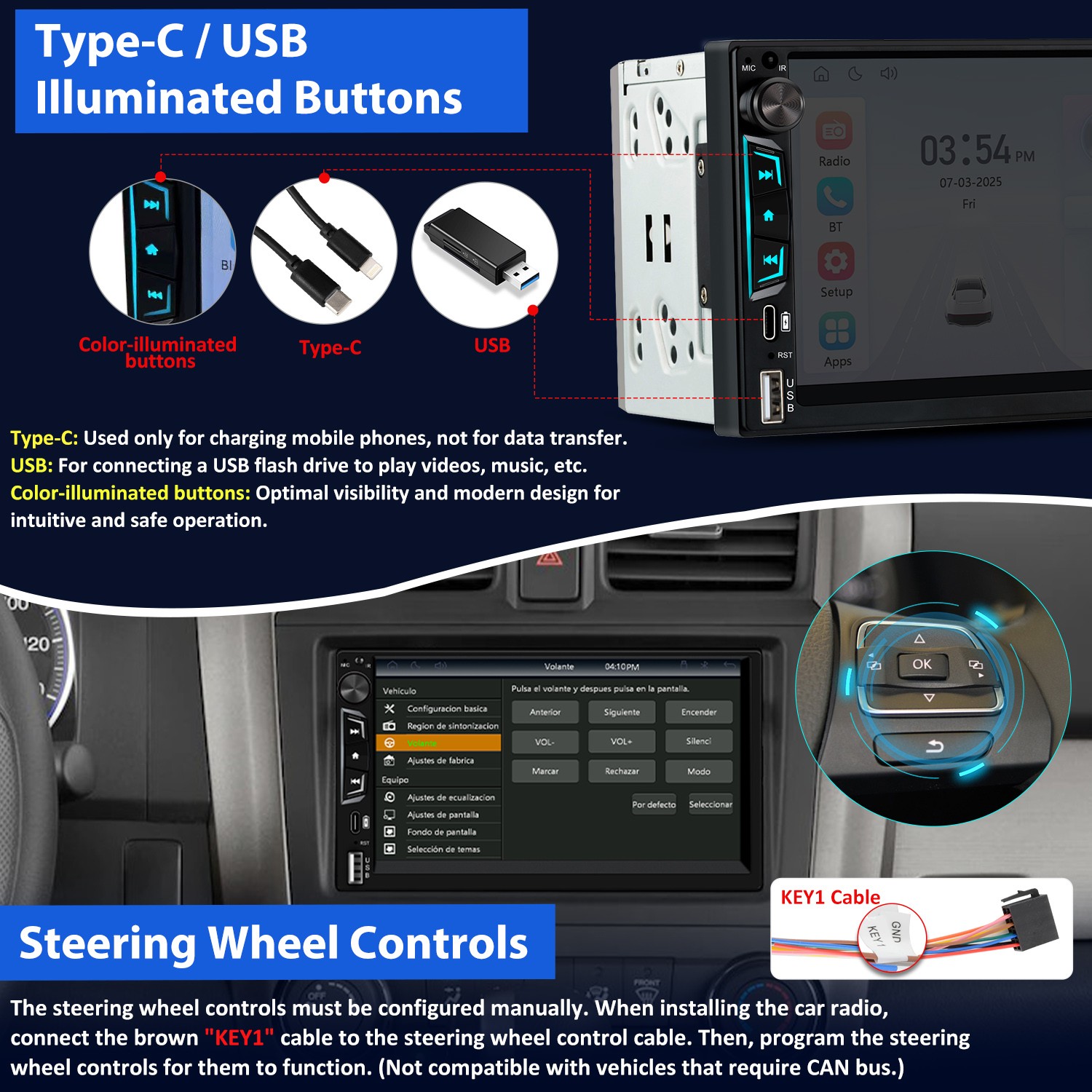 7″ 2Din CarPlay Android Auto Multimedia Player Rear Camera Universal Car Stereo