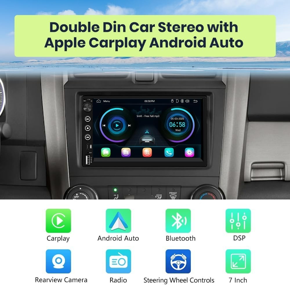 7 Inch IPS Touchscreen Double Din Car Stereo with Backup Camera & Bluetooth 5.0