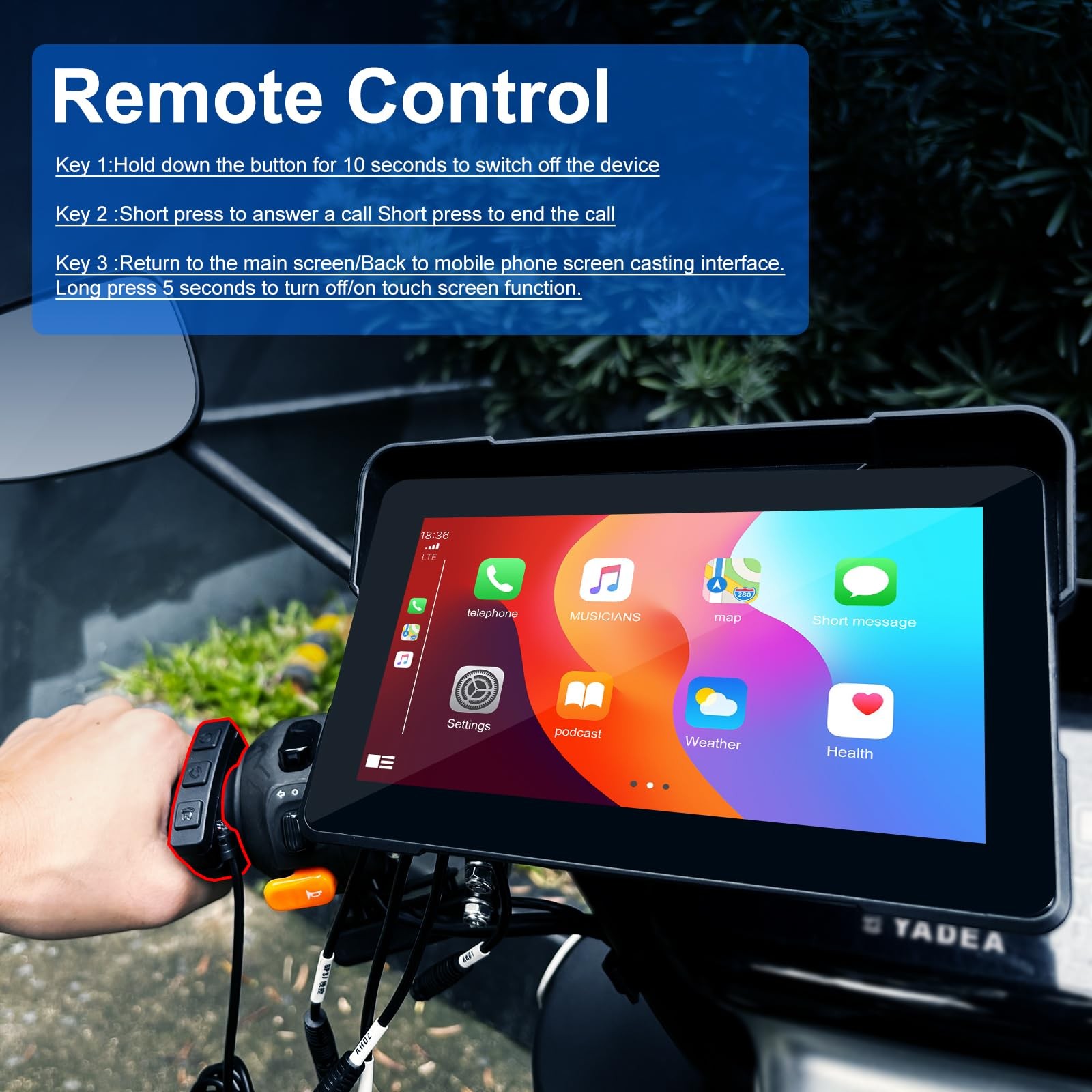 Motorcycle Carplay Screen for Apple carplay & Android Auto, 7″ Portable