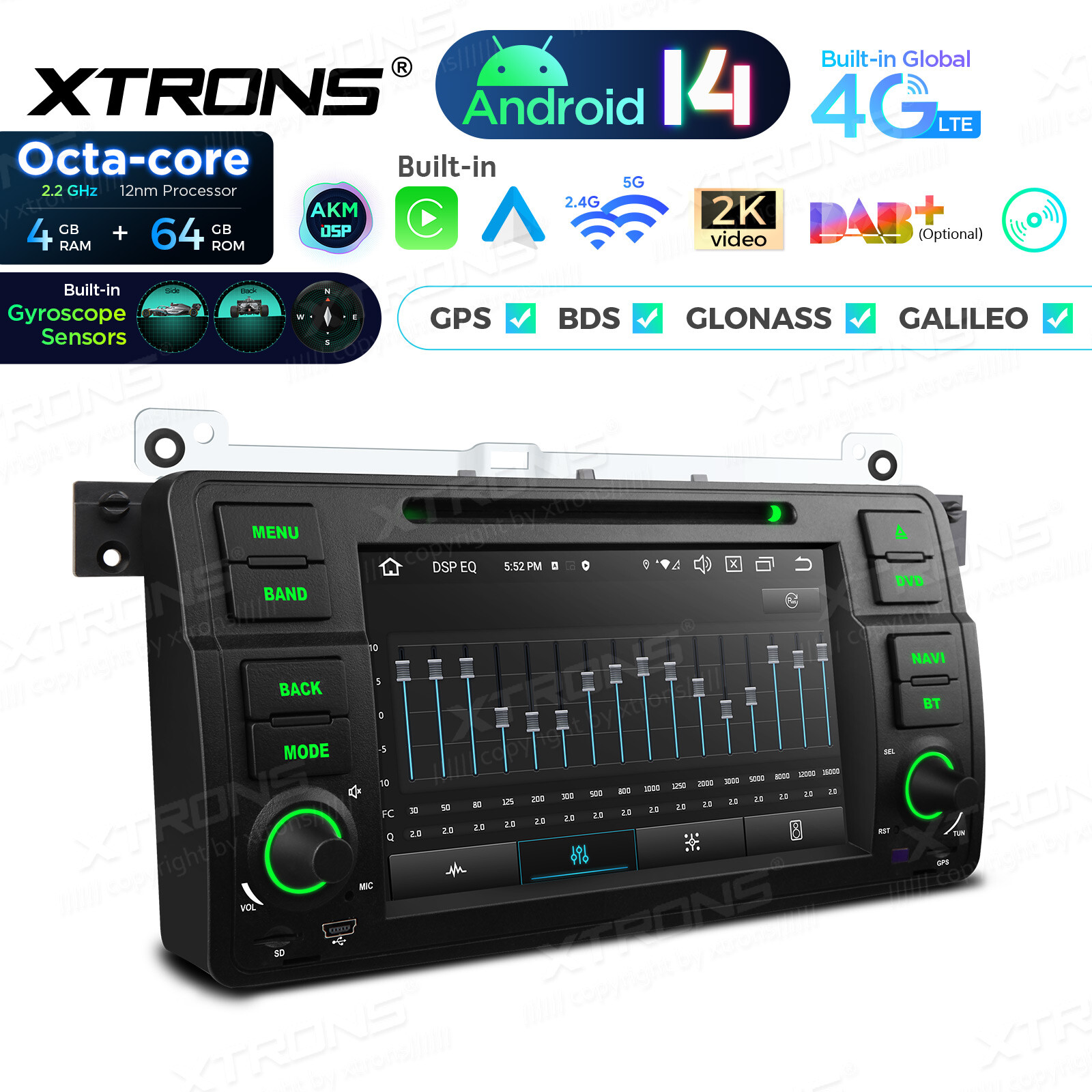 7″ Android 14 Car Stereo DVD 4G LTE Radio GPS 4+64GB AKM DSP For BMW E46 3er M3