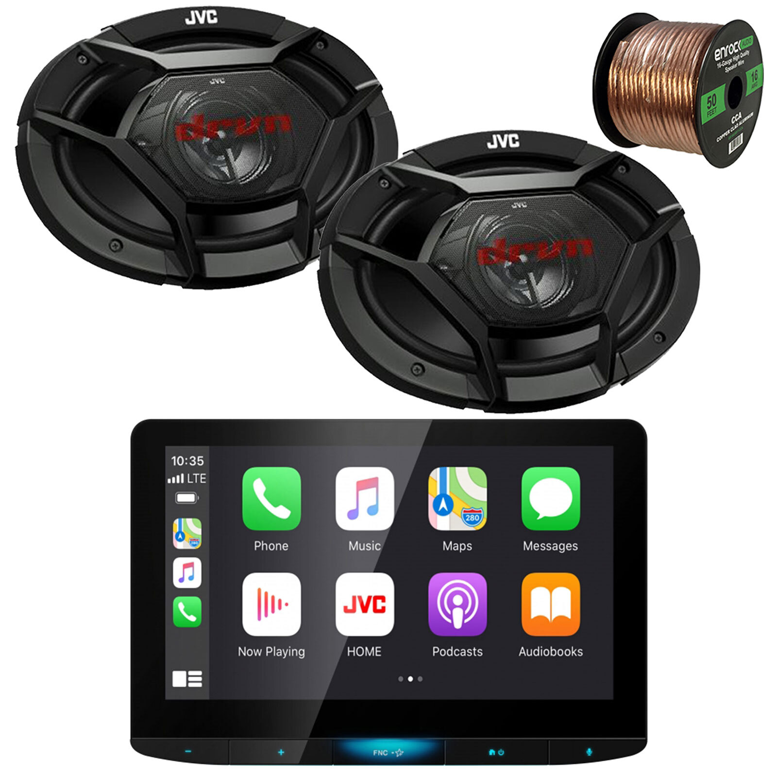 JVC KW-Z1000W Bluetooth USB Radio Car Receiver, 2x 6×9″ 500W Car Speakers, Wire