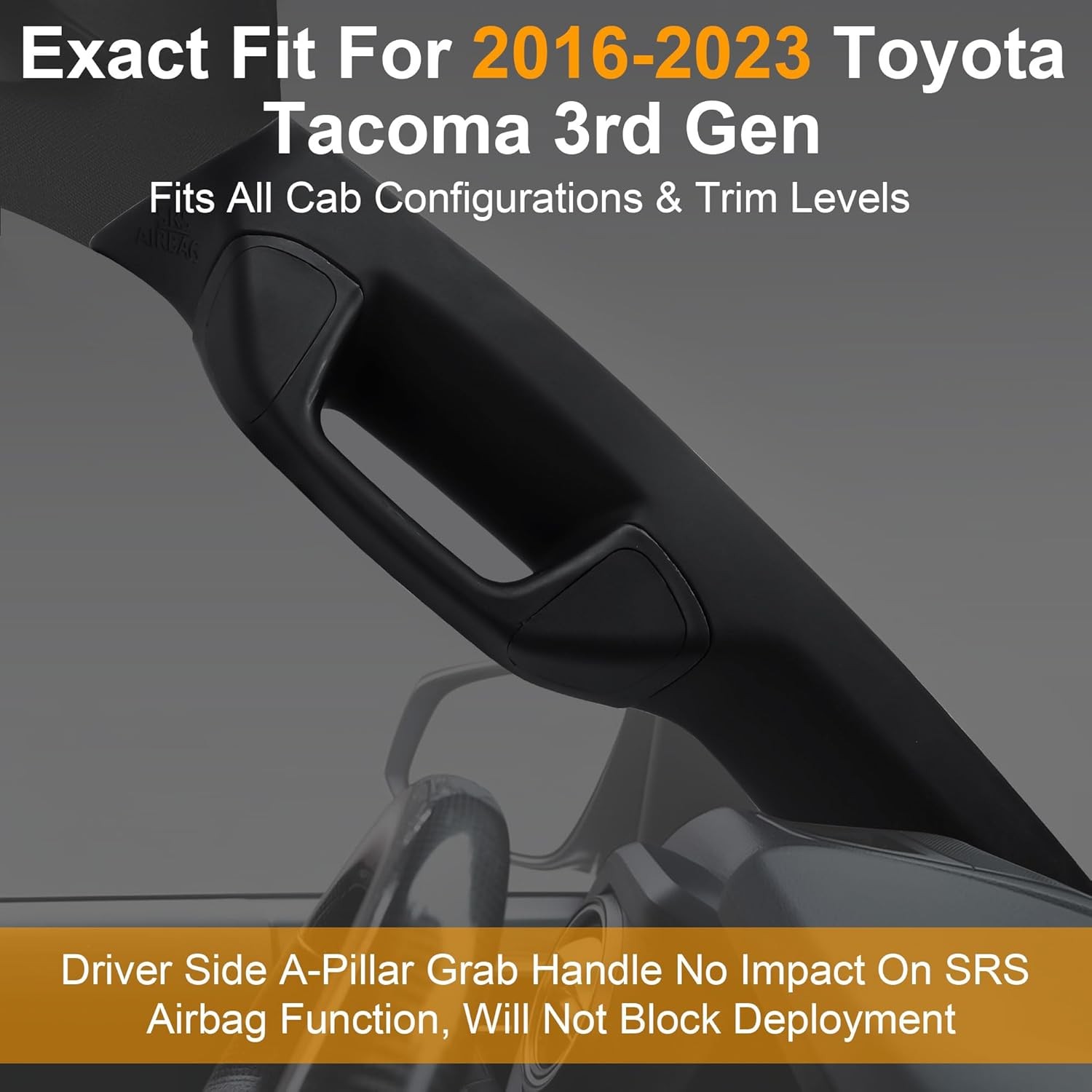 Driver Side A-Pillar Grab Handle for Toyota Tacoma 3rd Gen. SR5 2016-2023 Black