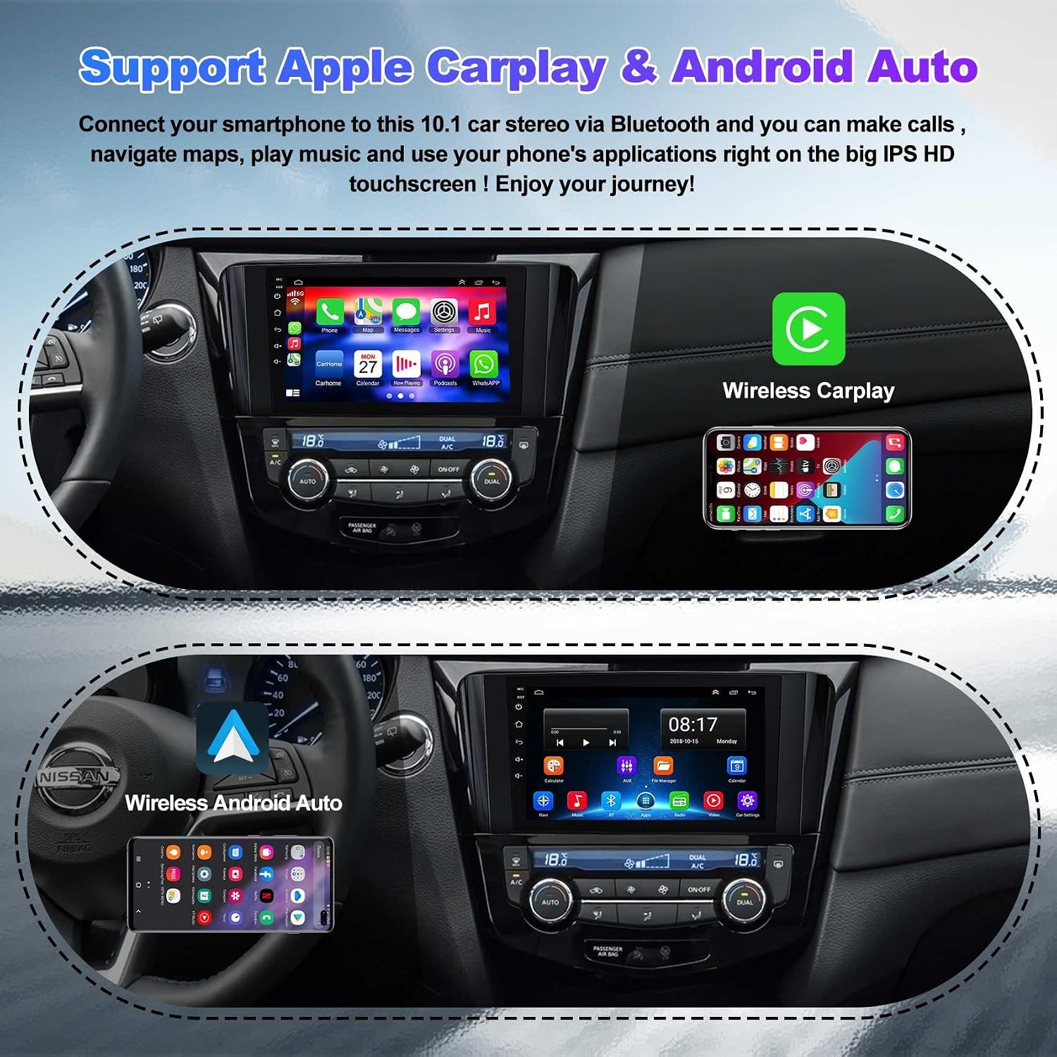 For 2014-2017 Nissan Rogue 8Core 64G Apple Carplay Android Auto Stereo GPS Radio