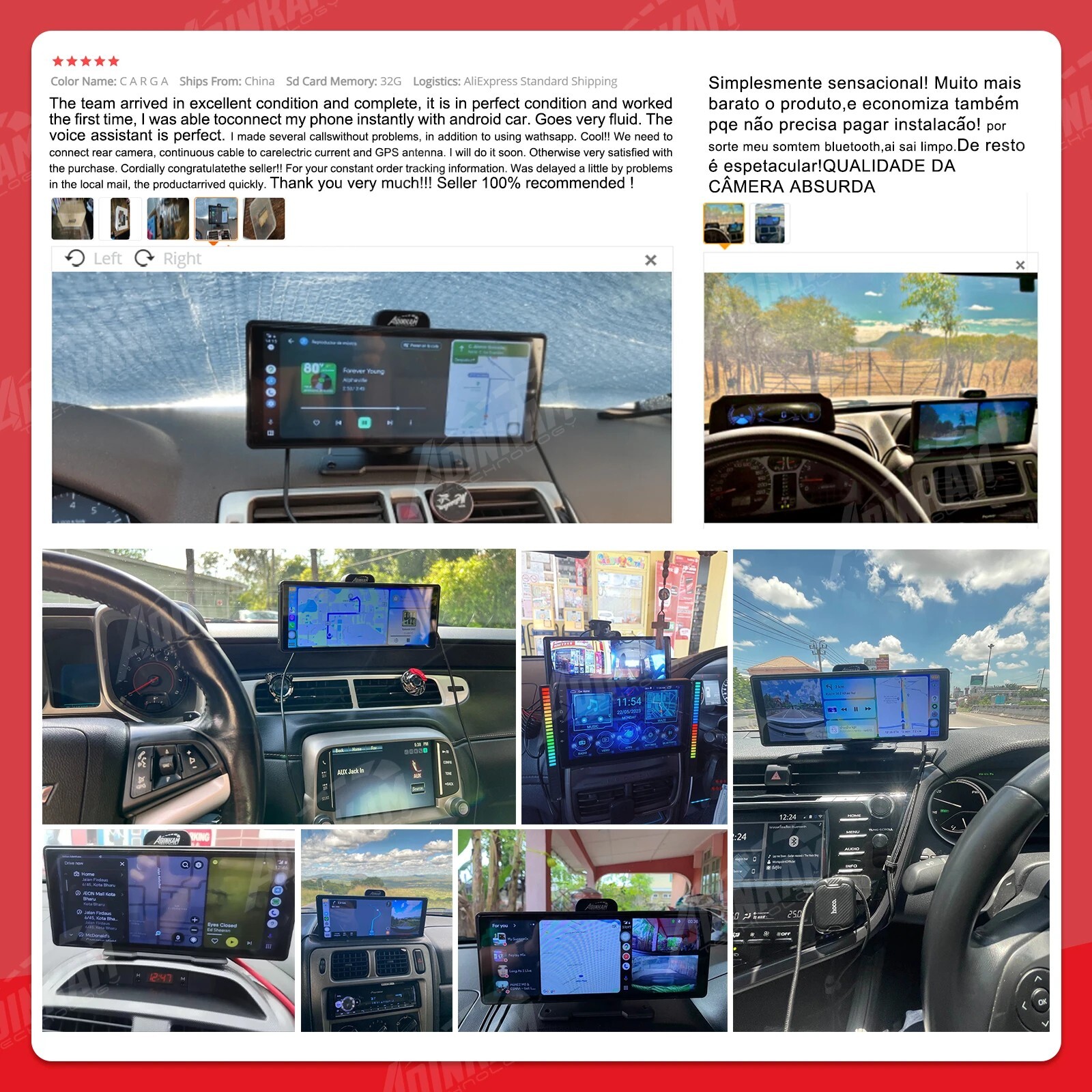 Portable Carplay screen for car with wireless carplay, android auto, bluetooth,