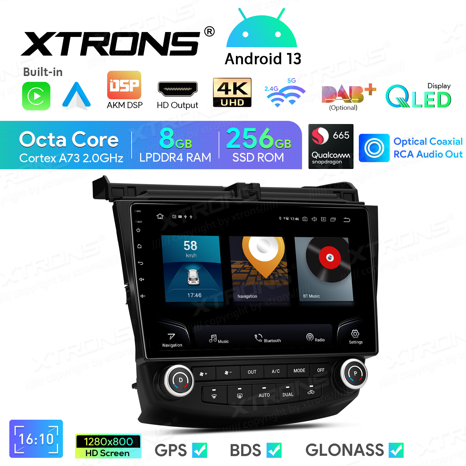 10.1″ QLED Android Car Stereo GPS 8Core 256GB 4G WiFi For Honda Accord