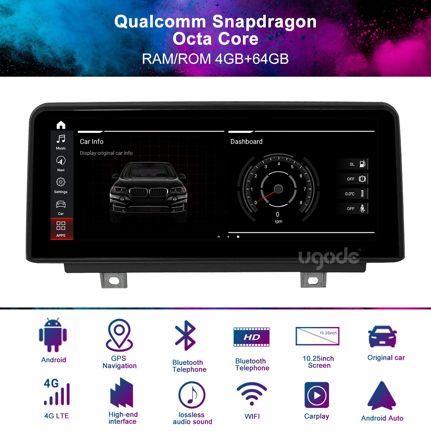 Ugode 10.25inch Android Screen CarPlay GPS BMW 3/4 Series F30 F31 2012-2017 NBT