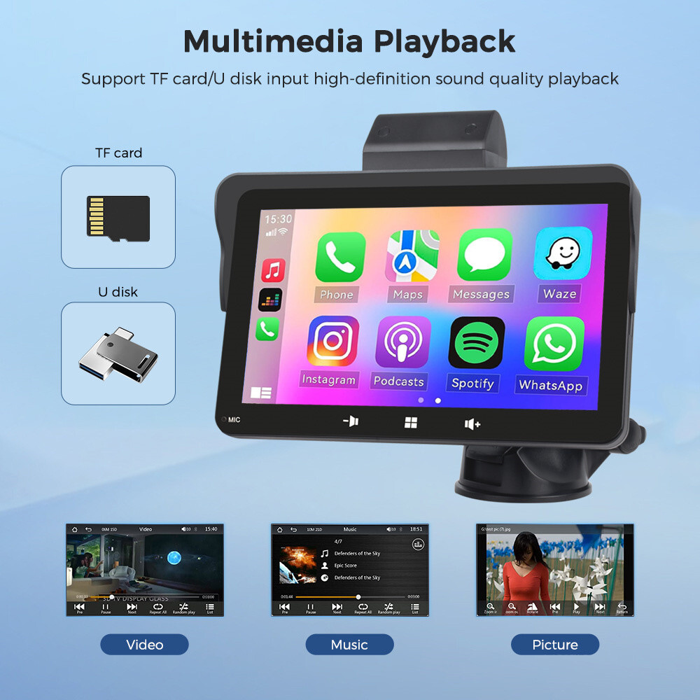 7in MP5 Player For Apple CarPlay Android Auto Touch Screen Car Stereo Radio BT