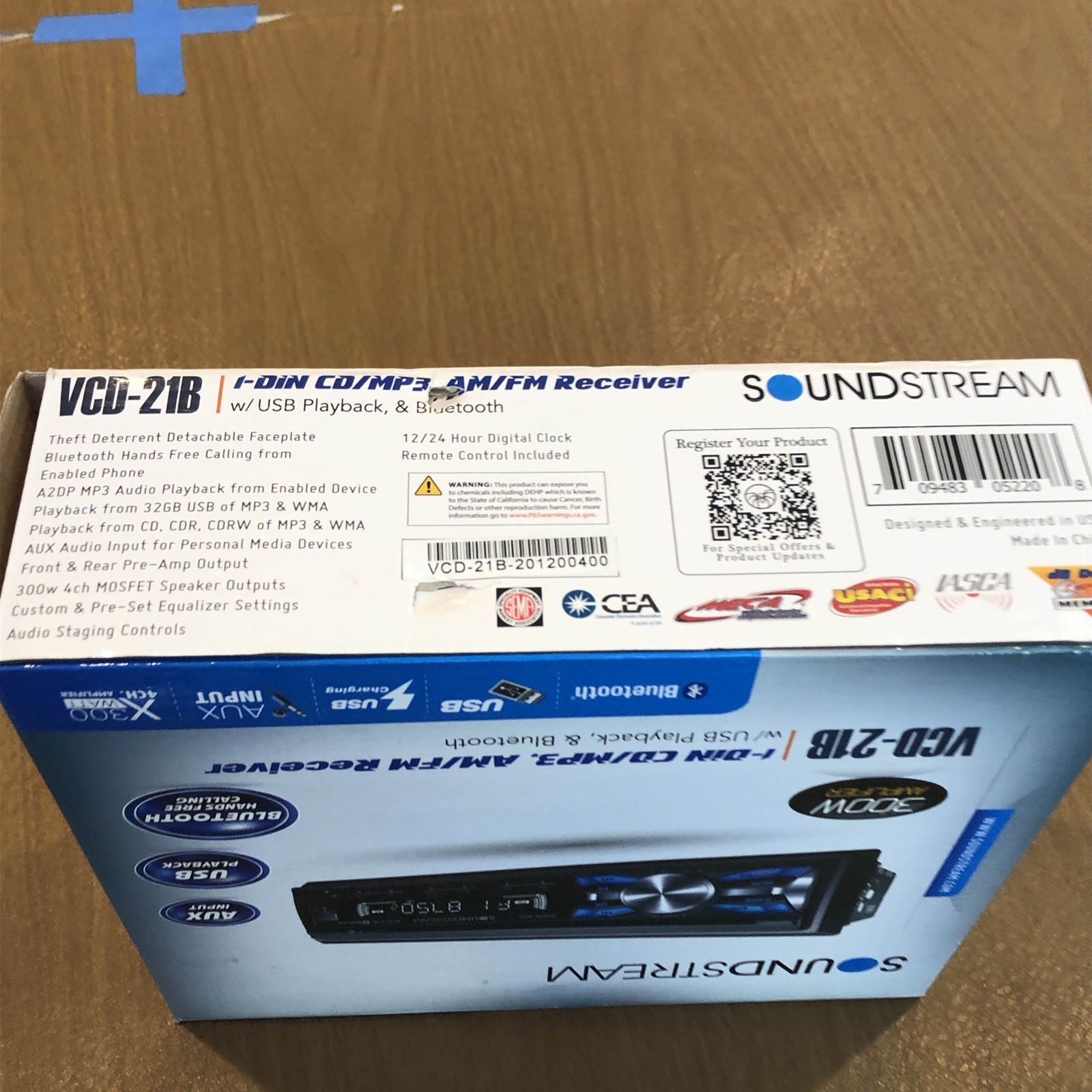 SOUNDSTREAM Single DIN Bluetooth CD Player w/ 32GB USB Playback VCD-21B