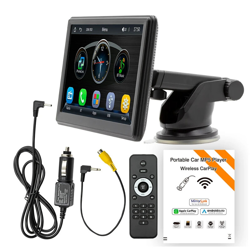 7 Inch Rotation Touch Screen Car Stereo with Wireless Carplay Support BT IR TF