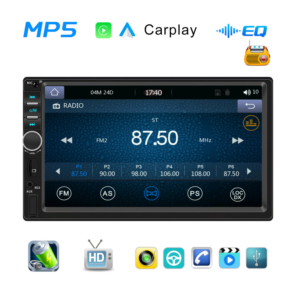 7″ Double 2DIN Carplay Car Radio Android Auto Bluetooth USB FM Mirror Link +Cam