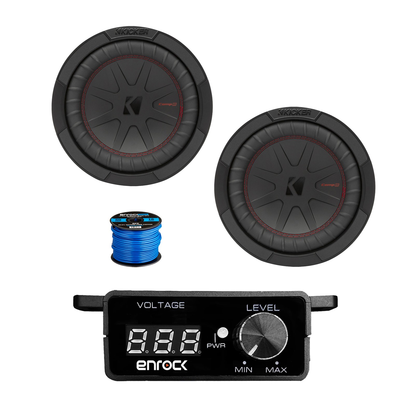 1 Pair (Qty 2) of Kicker 8″ 600 Watt DVC 2-Ohm Car Subwoofer, Bass Knob w/ Wire