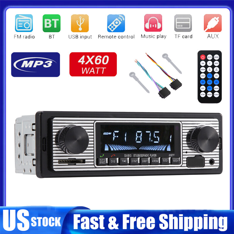 Car FM Radio MP3 Player Bluetooth Vintage USB Classic Stereo Audio Receiver AUX
