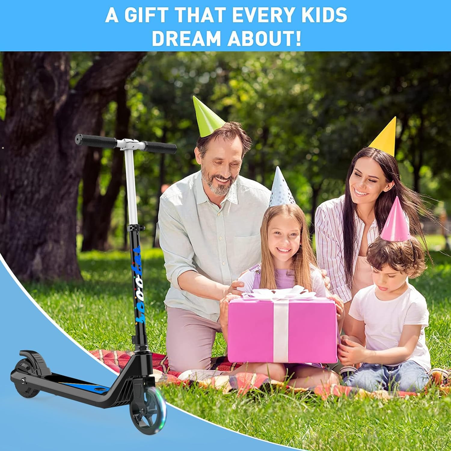 Electric Scooter for Kids Age 6-10, Kick-Start Boost Scooter with Adjustable Spe